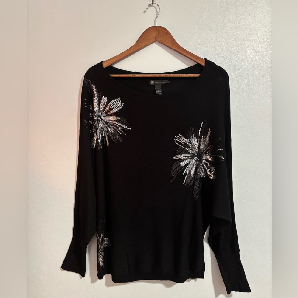 Black Sequin Burst-Embellished Women's Sweater